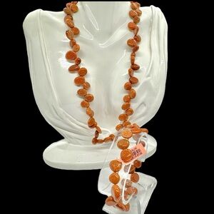 New Old Stock Goldstone Disc Magnetic Closure Necklace & Stretch Bracelet Set